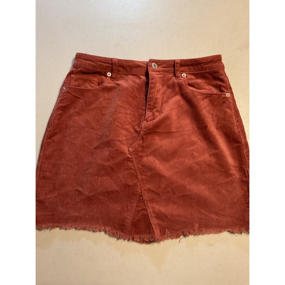 Les Soeurs‎ Rust Orange Corduroy Mini Skirt Raw Hem Size Medium S7003